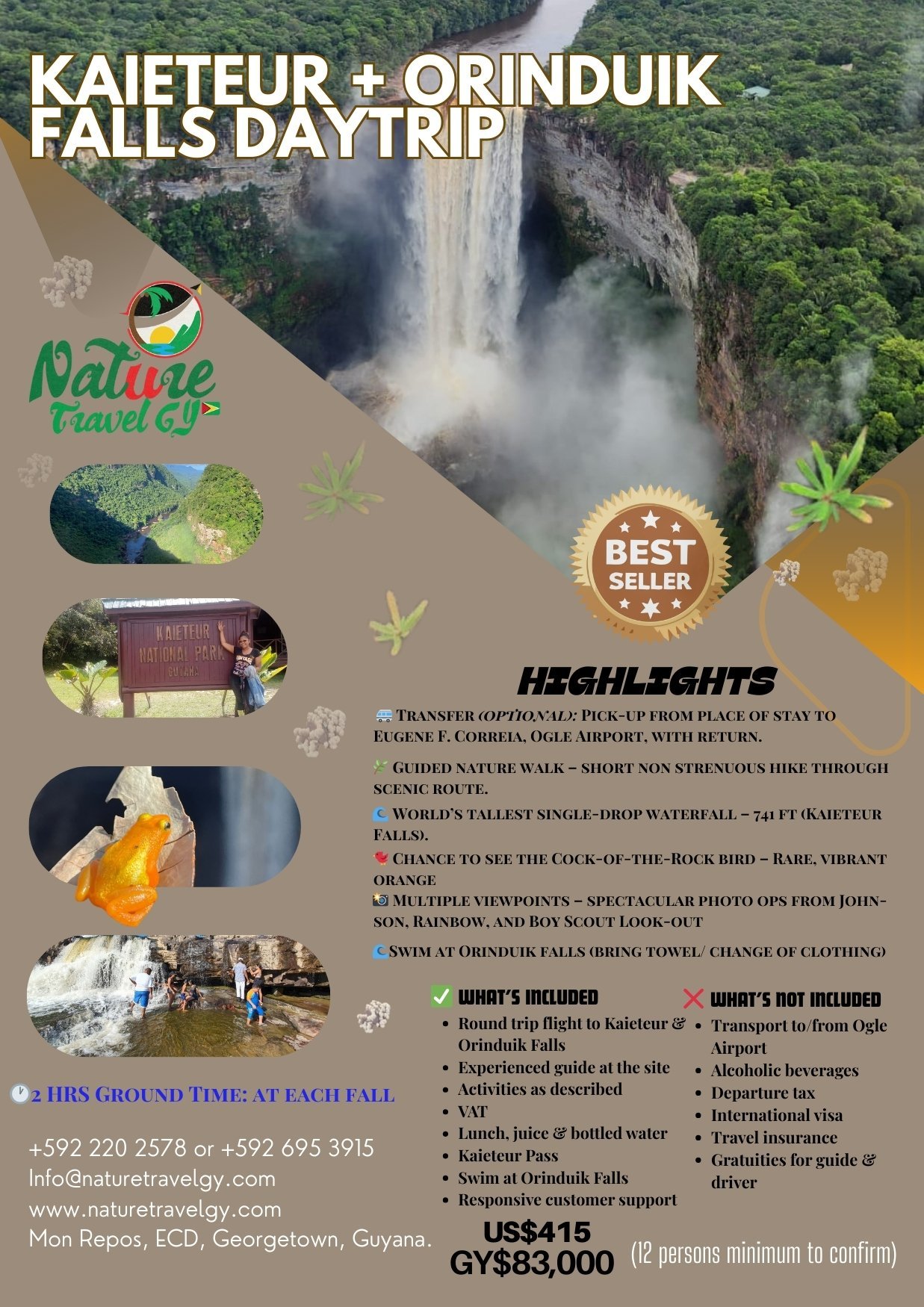 Kaieteur and Orinduik Falls combo day trip tour