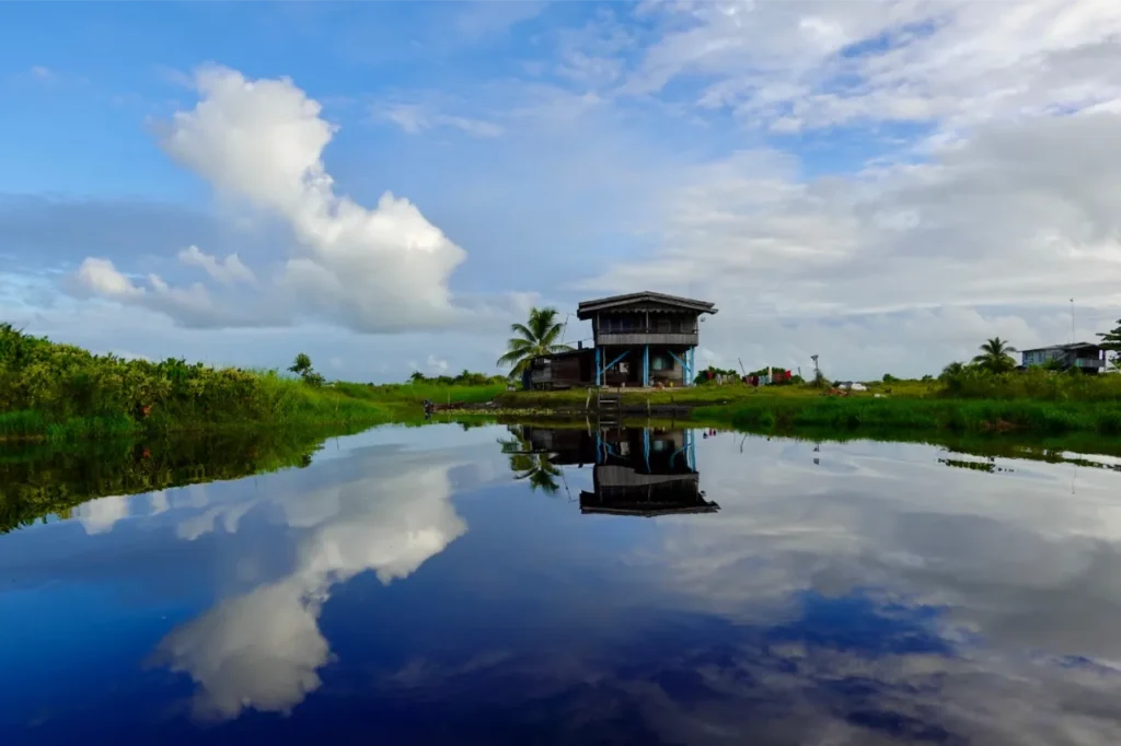 Traditional house along Mahaica River Guyana